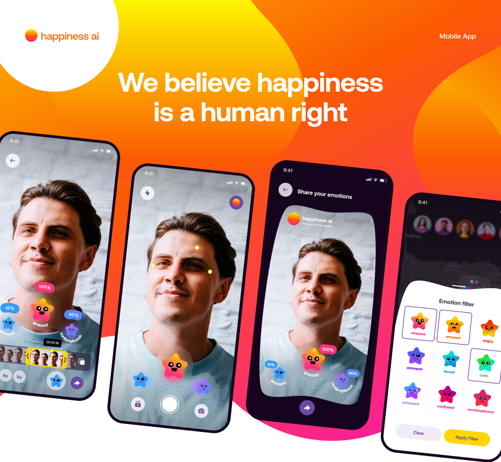 Happiness AI wellbeing mobile app UX UI design case study